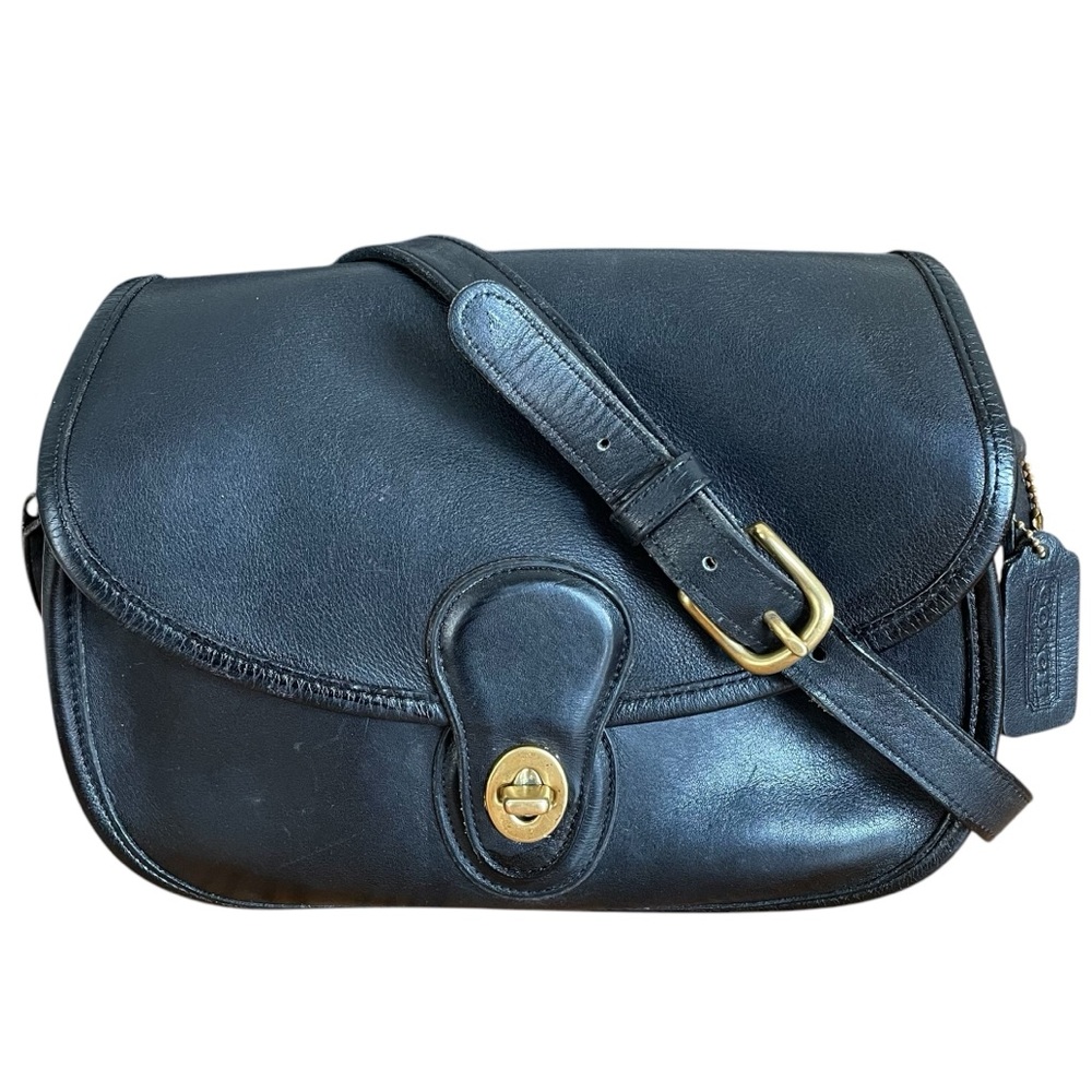 Vintage Coach Prairie Saddle Flap Black Leather Goldtone Hardware Shoulder Bag